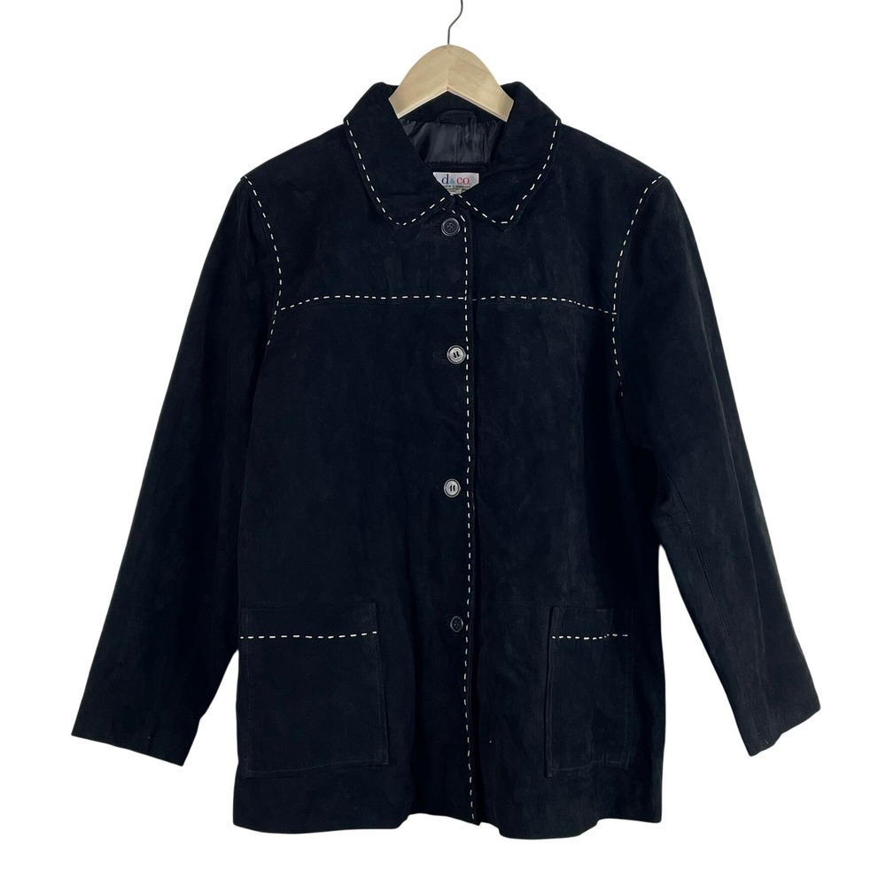 Denim & Co Leather Jacket Women's 1X Black NEW Contrast Stitch Suede Barn Coat